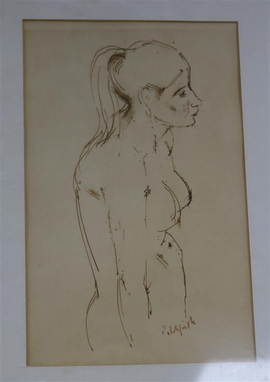 Vivian Pitchforth, pen and ink, study of a topless woman, signed, 9.5 x 6in.